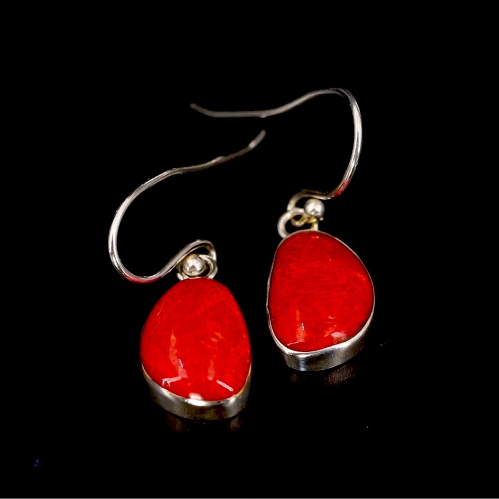 Sterling Silver and Coral Native American Earrings